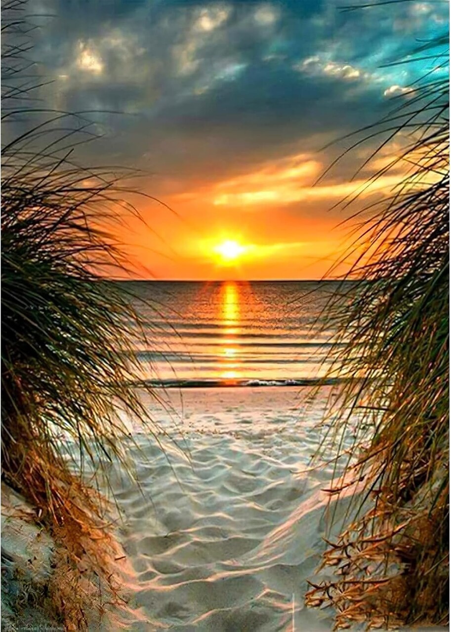 5D Diamond Painting Kit for Adults – Beach Sunset Full Drill DIY Diamond Art, Sea Scene Crystal Picture for Home Wall Decor, 12×16 Inch